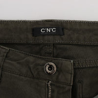 Green Cotton Blend Slim Fit Jeans