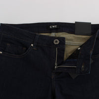 Blue Cotton Blend Slim Fit Jeans