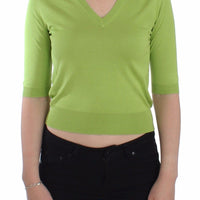Green Wool V-neck Pullover Sweater Top