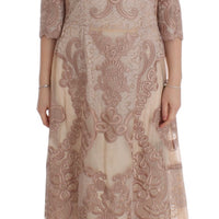 Pink Silk Lace Ricamo Shift Gown Dress