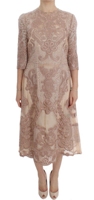 Pink Silk Lace Ricamo Shift Gown Dress