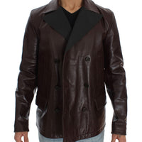 Brown Double Breasted Leather Jacket