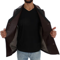 Brown Double Breasted Leather Jacket