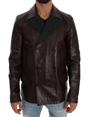 Brown Double Breasted Leather Jacket