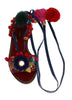 Pom Pom Leather Crystal Sandals