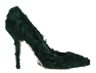 Green Xiangao Lamb Fur Leather Pumps