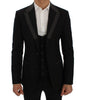 Black Wool Stretch Slim Blazer Jacket