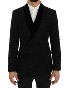 Black Floral Ricamo Slim Blazer Jacket