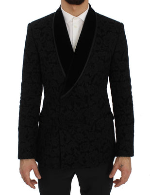 Black Floral Ricamo Slim Blazer Jacket