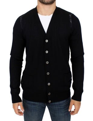 Black wool cardigan sweater