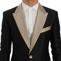 Black Beige Silk Slim Blazer Jacket