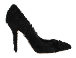 Black Xiangao Lamb Fur Leather Pumps