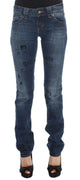 Blue Wash Cotton Blend Slim Fit Bootcut Jeans