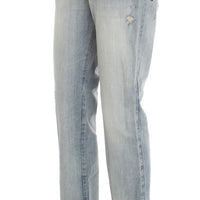 Blue Wash Cotton Boyfriend Fit Cropped Jeans