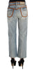 Blue Wash Cotton Boyfriend Fit Cropped Jeans