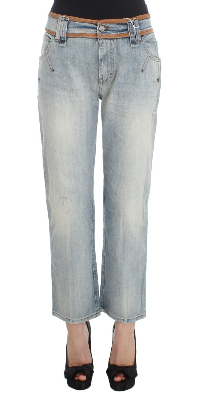 Blue Wash Cotton Boyfriend Fit Cropped Jeans