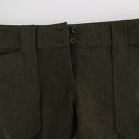 Green Wool Blend Loose Fit Cargo Pants