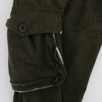 Green Wool Blend Loose Fit Cargo Pants