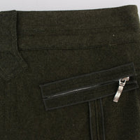 Green Wool Blend Loose Fit Cargo Pants