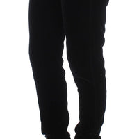 Black Viscose Blend Velvet Slim Fit Pants