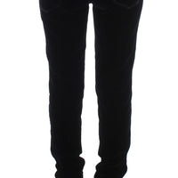 Black Viscose Blend Velvet Slim Fit Pants