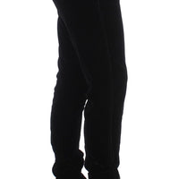 Black Viscose Blend Velvet Slim Fit Pants