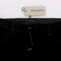 Black Viscose Blend Velvet Slim Fit Pants