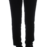 Black Viscose Blend Velvet Slim Fit Pants