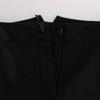 Black Cotton Blend Capri Cropped Pants
