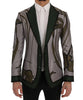 Gray Green Floral Slim Fit Blazer Jacket