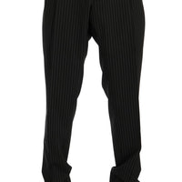 Gray Striped Wool Stretch Formal Pants