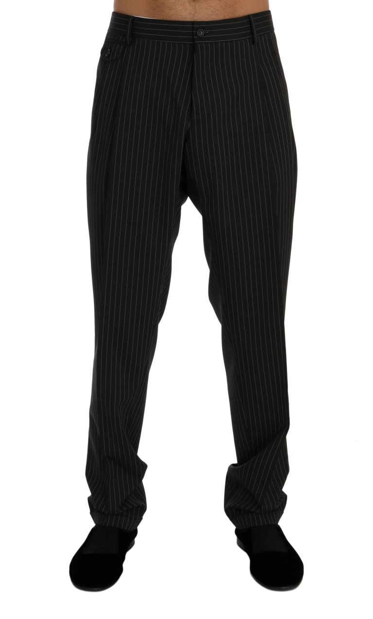 Gray Striped Wool Stretch Formal Pants