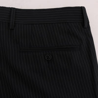 Blue Striped Wool Stretch Formal Pants