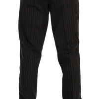 Gray Striped Wool Stretch Formal Pants