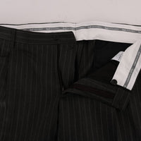 Gray Striped Wool Stretch Formal Pants