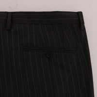 Gray Striped Wool Stretch Formal Pants