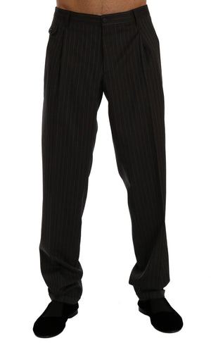 Gray Striped Wool Stretch Formal Pants