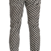White Black Striped Cotton Slim Fit Pants