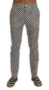 White Black Striped Cotton Slim Fit Pants