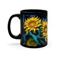 Sunflowers in Baroque Neon on an 11oz Black Mug