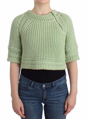 Green Cropped Knit Sweater Knitted Jumper