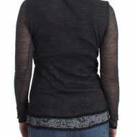 Gray Wool Blend Stretch Long Sleeve Sweater