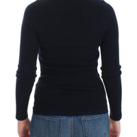 Blue Knitted Wool Stretch Sweater Top