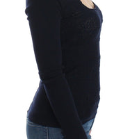 Blue Knitted Wool Stretch Sweater Top