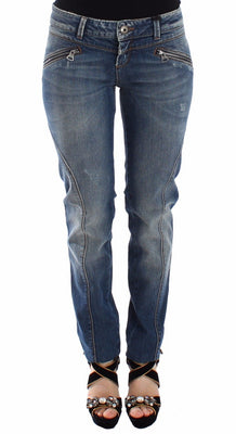 Blue Slim Jeans Denim Pants Straight Stretch