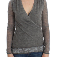 Gray Wool Blend Stretch Long Sleeve Sweater