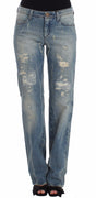 Blue Distressed Boyfriend Jeans Denim Straight