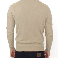 Beige Wool Cashmere Crewneck Pullover Sweater
