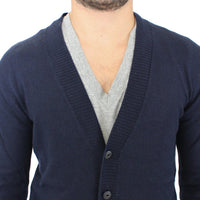 Blue Wool Cashmere Cardigan Pullover Sweater