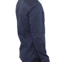 Blue Stretch Cotton Casual Long Sleeve Shirt